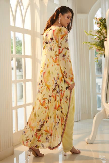 Aariyana Couture Multi Color Viscose Embroidery Round Pastel Yellow Jumpsuit And Floral Jacket Set Online at Aza Fashions Aariyana Couture_Multi Color Viscose Embroidery Round Pastel Yellow Jumpsuit And Floral Jacket Set _Online_at_Aza_Fashions