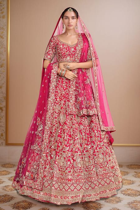 Kalighata Aasmani Floral Hand Embroidered Bridal Lehenga Set 