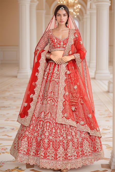 Kalighata Ira Floral Jharokha Embroidered Bridal Lehenga Set 