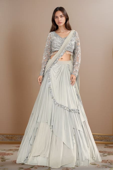 Kalighata Luua Draped Lehenga With Sequin Embroidered Blouse 