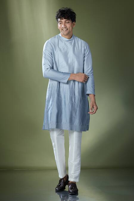 Buy Rng Safawala Blue Silk, Cotton Cut Work Ombre Straight Kurta Set Buy_Rng Safawala_Blue Silk, Cotton Cut Work Ombre Straight Kurta Set
