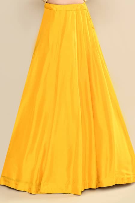 Shop_Kalighata_Yellow Chanderi Sequins, Cut Work, Embroidery Plunge Neck Anarkali Jacket Set 