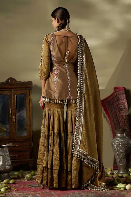 17:17 By Simmi Saboo Gold Floral Embellished Peplum Kurta Set 