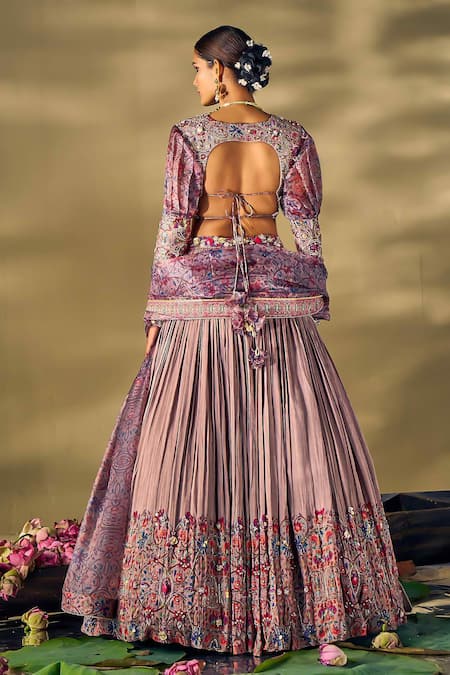 17:17 By Simmi Saboo Purple Floral Embellished Lehenga Set 