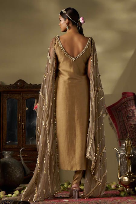 17:17 By Simmi Saboo Gold Pearl Embellished Kurta Set 