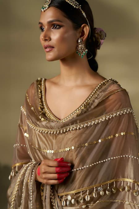 Shop_17:17 By Simmi Saboo_Gold Liquid Organza Embellished Pearl V Neck Kurta Set _Online_at_Aza_Fashions