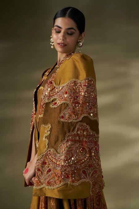 Buy_17:17 By Simmi Saboo_Gold Raw Silk Embellished Pearl Jumpsuit Square And Jacket Set _Online_at_Aza_Fashions