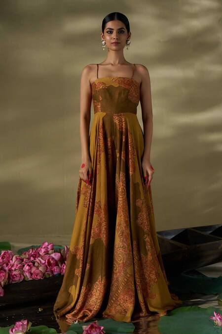 17:17 By Simmi Saboo_Gold Raw Silk Embellished Pearl Jumpsuit Square And Jacket Set _at_Aza_Fashions