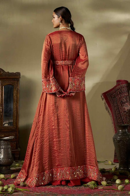 17:17 By Simmi Saboo Embroidered Striped Jacket & Jumpsuit Set 