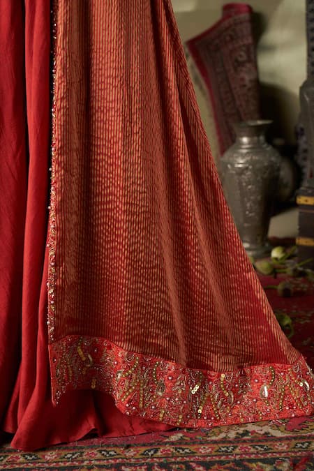 Shop_17:17 By Simmi Saboo_Orange Stripe Shimmer Embroidered Sequin Jacket Open. Jumpsuit And Set _Online_at_Aza_Fashions