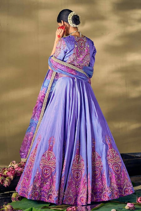 17:17 By Simmi Saboo Floral Print Lilac Lehenga Set 