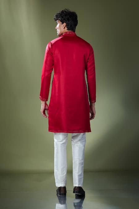 Shop Rng Safawala Red Silk, Cotton Mirrors Embellished Kurta Set at Aza Fashions Shop_Rng Safawala_Red Silk, Cotton Mirrors Embellished Kurta Set _at_Aza_Fashions