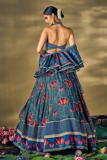 17:17 By Simmi Saboo Lotus Print Beaded Lehenga Set 