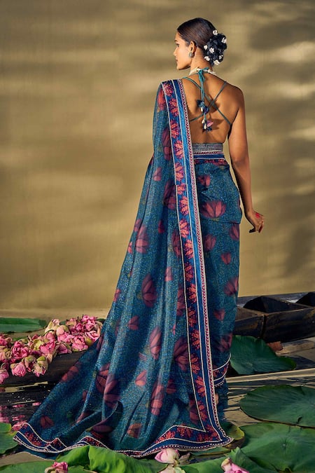 17:17 By Simmi Saboo Lotus Print Saree & Halter Neck Blouse 