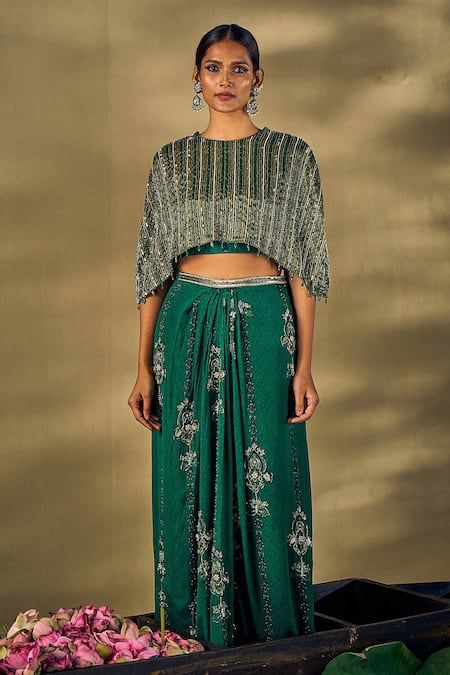 17:17 By Simmi Saboo Embroidered Cape & Pleated Skirt Set 
