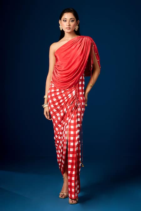 Aapro Seona Checkered Draped Dress 