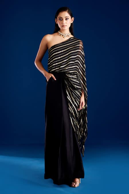 Aapro Zahavi Striped Concept Saree Gown 