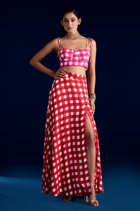 Aapro Checkered Slit Skirt & Bustier Set 