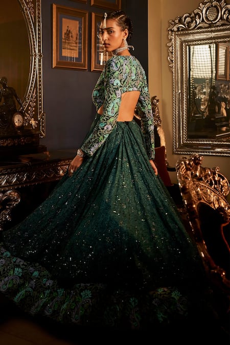 Angad Creations Teal Blue Embroidered Backless Gown 