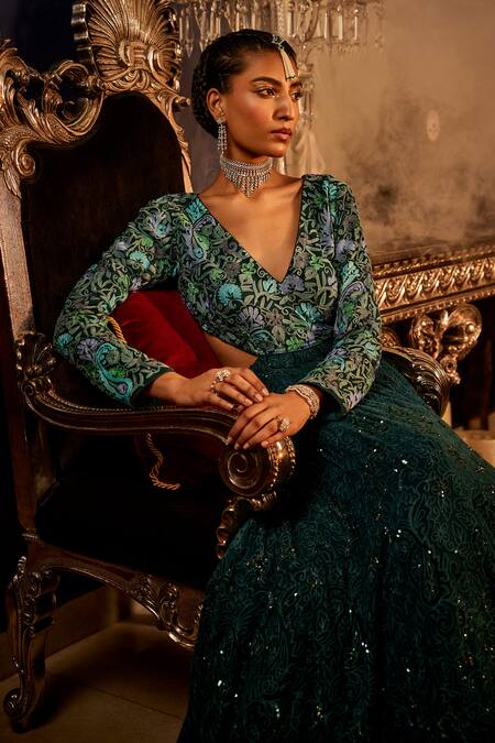 Buy Angad Creations Blue Georgette Cut Work, Sequins, Embroidery V-neck Teal Backless Gown Online at Aza Fashions Buy_Angad Creations_Blue Georgette Cut Work, Sequins, Embroidery V-neck Teal Backless Gown _Online_at_Aza_Fashions