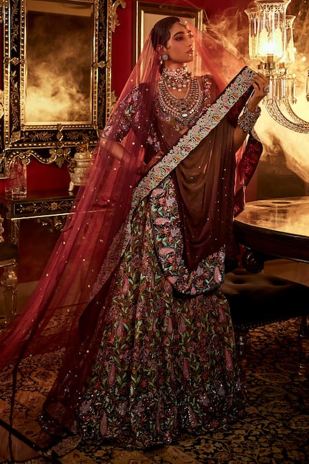 Buy Angad Creations Beige Georgette, Silk Sequins, Embroidery V-neck Paisley Bridal Lehenga Set Online at Aza Fashions Buy_Angad Creations_Beige Georgette, Silk Sequins, Embroidery V-neck Paisley Bridal Lehenga Set _Online_at_Aza_Fashions