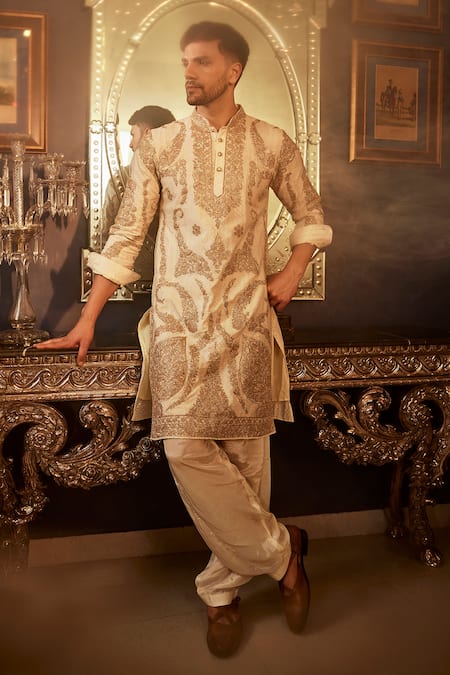 Angad Creations Wazwan E Safed Bahar Embroidered Kurta With Pyjama 