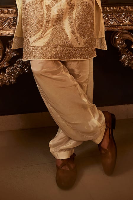 Shop Angad Creations Cream Chanderi Cotton, Crepe Bahar Tilla Embroidered Kurta Set Online at Aza Fashions Shop_Angad Creations_Cream Chanderi Cotton, Crepe Bahar Tilla Embroidered Kurta Set _Online_at_Aza_Fashions