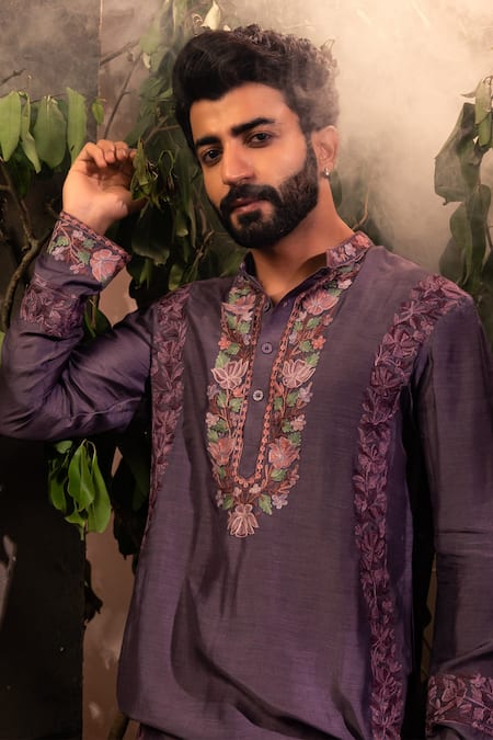 Shop Angad Creations Purple Mohair Embroidery Monga Cotton Kurta Set Online at Aza Fashions Shop_Angad Creations_Purple Mohair Embroidery Monga Cotton Kurta Set _Online_at_Aza_Fashions
