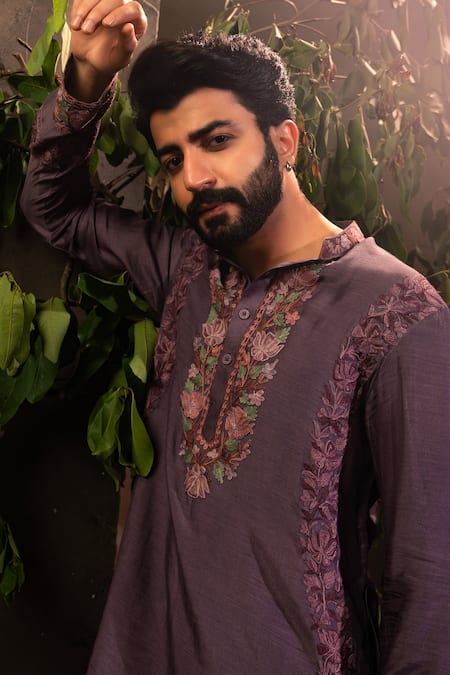 Buy Angad Creations Purple Mohair Embroidery Monga Cotton Kurta Set Buy_Angad Creations_Purple Mohair Embroidery Monga Cotton Kurta Set