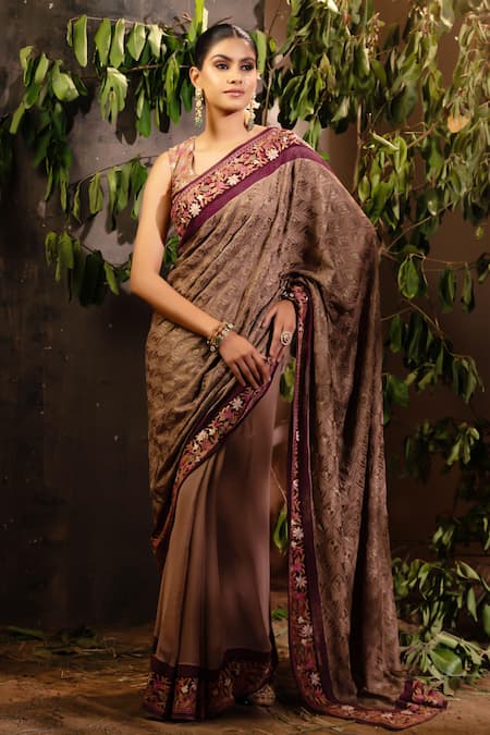 Angad Creations Jahanara Geometric Tonal Embroidered Saree With Blouse 