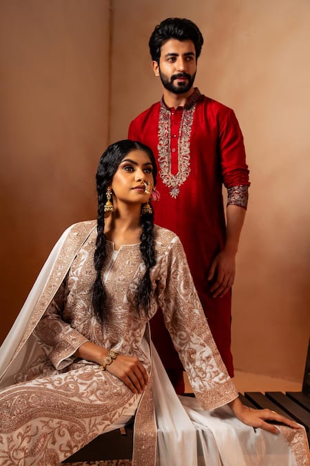 Buy Angad Creations Red Viscose Embroidery Crimson Kurta Set Online at Aza Fashions Buy_Angad Creations_Red Viscose Embroidery Crimson Kurta Set _Online_at_Aza_Fashions