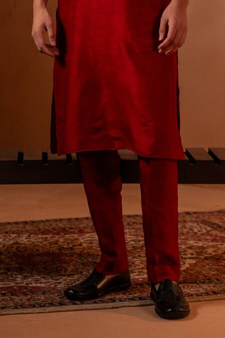 Angad Creations Red Viscose Embroidery Crimson Kurta Set at Aza Fashions Angad Creations_Red Viscose Embroidery Crimson Kurta Set _at_Aza_Fashions