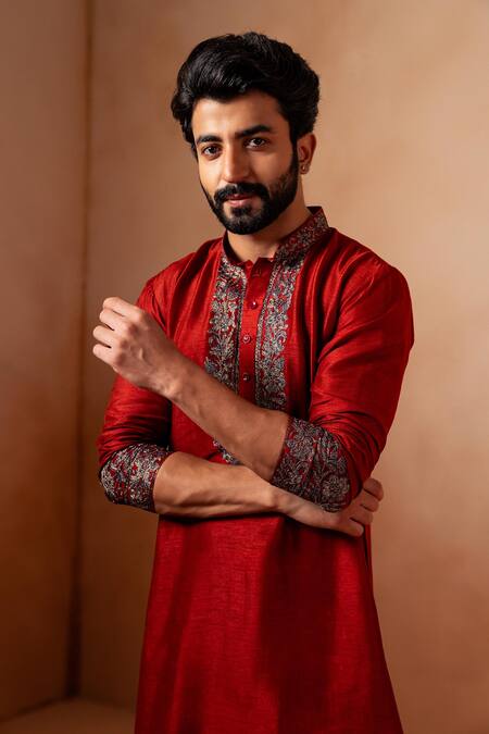 Buy Angad Creations Red Viscose Embroidery Crimson Kurta Set Buy_Angad Creations_Red Viscose Embroidery Crimson Kurta Set