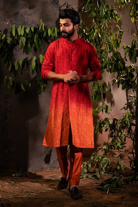 Buy Angad Creations Red Georgette, Viscose Embroidery Ombre Floral Kurta Set Online at Aza Fashions Buy_Angad Creations_Red Georgette, Viscose Embroidery Ombre Floral Kurta Set _Online_at_Aza_Fashions