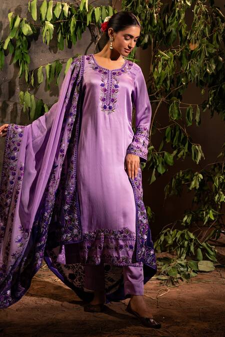Buy Angad Creations Purple Cotton Satin, Organza Embroidery Round Neck Gradient Kurta Pant Set Online at Aza Fashions Buy_Angad Creations_Purple Cotton Satin, Organza Embroidery Round Neck Gradient Kurta Pant Set _Online_at_Aza_Fashions