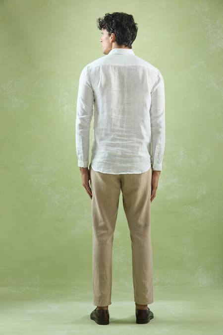 Aryavir Malhotra White Stripe Textured Short Kurta Shirt 