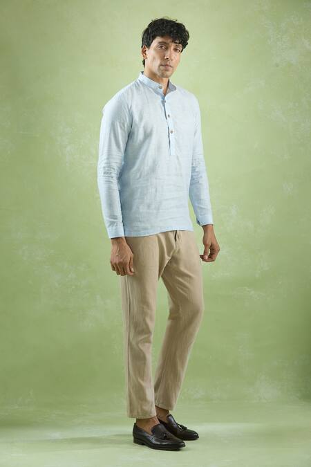 Buy Aryavir Malhotra Blue Linen Vertical Stripe Casual Shirt Online at Aza Fashions Buy_Aryavir Malhotra_Blue Linen Vertical Stripe Casual Shirt _Online_at_Aza_Fashions