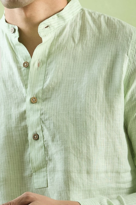 Buy Aryavir Malhotra Green Linen Stripe Textured Shirt Buy_Aryavir Malhotra_Green Linen Stripe Textured Shirt