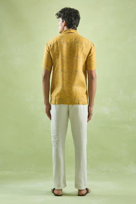 Shop_Arihant Rai Sinha_Yellow Linen Abstract Mirage Print Shirt _at_Aza_Fashions