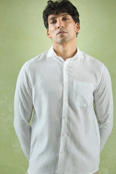 Aryavir Malhotra_White Linen Plain Full Sleeve Shirt _Online_at_Aza_Fashions