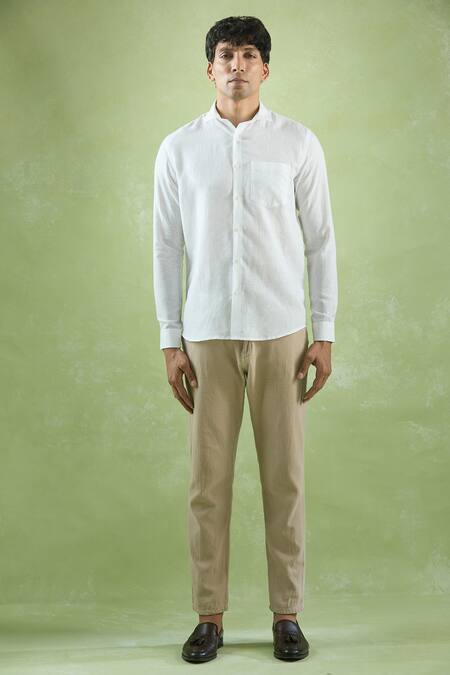 Buy_Aryavir Malhotra_White Linen Plain Full Sleeve Shirt _Online_at_Aza_Fashions