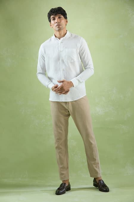 Shop_Aryavir Malhotra_White Linen Plain Full Sleeve Shirt _Online_at_Aza_Fashions