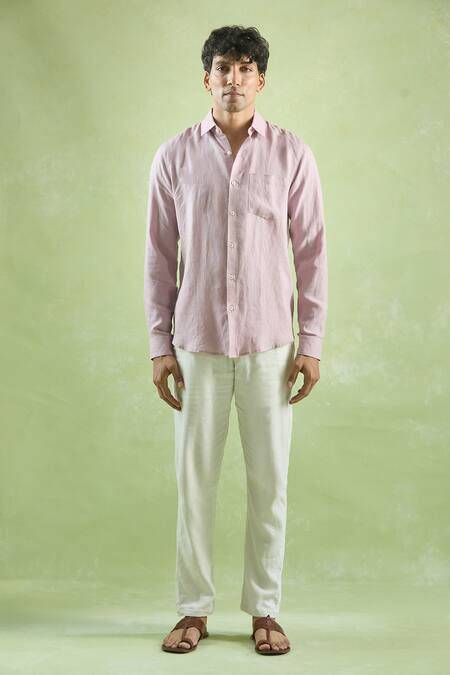 Arihant Rai Sinha_Purple Linen Plain Full Sleeve Shirt _Online_at_Aza_Fashions
