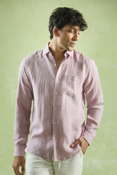 Buy_Arihant Rai Sinha_Purple Linen Plain Full Sleeve Shirt _Online_at_Aza_Fashions