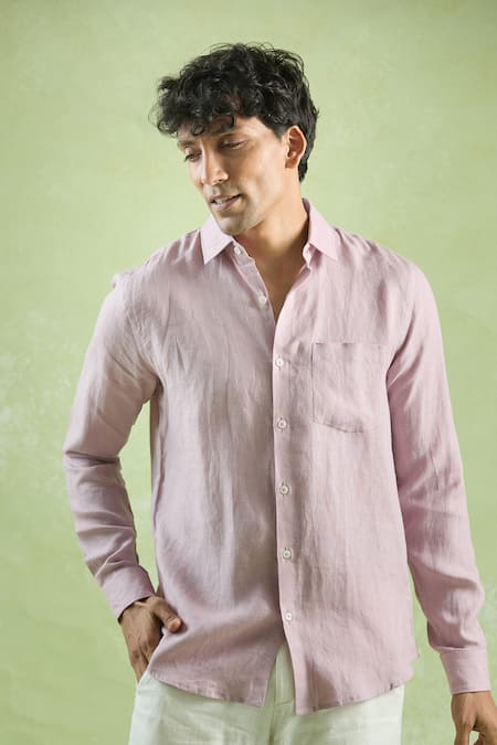 Shop_Arihant Rai Sinha_Purple Linen Plain Full Sleeve Shirt _Online_at_Aza_Fashions