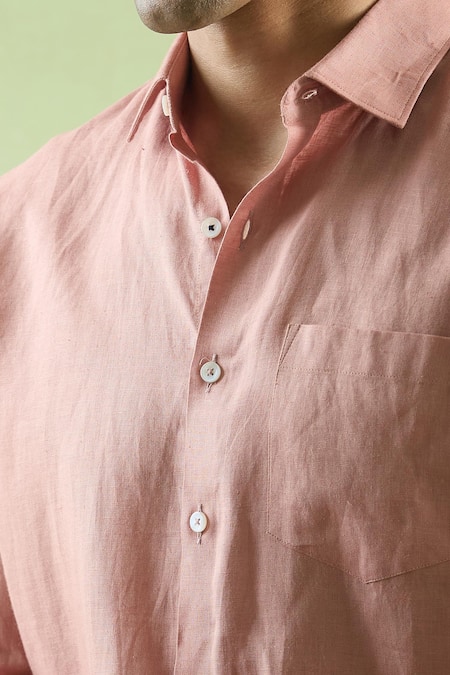 Aryavir Malhotra Peach Linen Full Sleeve Collared Shirt at Aza Fashions Aryavir Malhotra_Peach Linen Full Sleeve Collared Shirt _at_Aza_Fashions