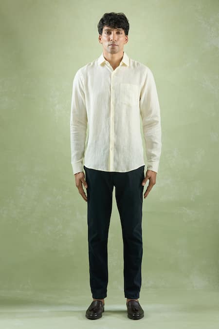 Aryavir Malhotra Yellow Linen Lemon Plain Full Sleeve Shirt Online at Aza Fashions Aryavir Malhotra_Yellow Linen Lemon Plain Full Sleeve Shirt _Online_at_Aza_Fashions