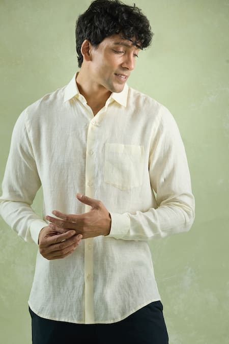 Buy Aryavir Malhotra Yellow Linen Lemon Plain Full Sleeve Shirt Online at Aza Fashions Buy_Aryavir Malhotra_Yellow Linen Lemon Plain Full Sleeve Shirt _Online_at_Aza_Fashions