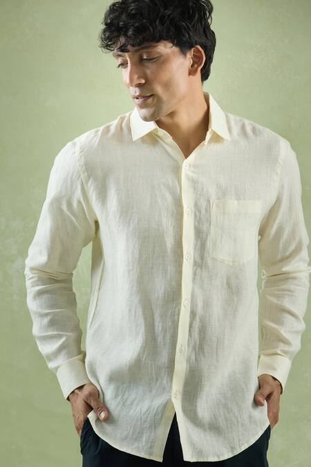 Shop Aryavir Malhotra Yellow Linen Lemon Plain Full Sleeve Shirt Online at Aza Fashions Shop_Aryavir Malhotra_Yellow Linen Lemon Plain Full Sleeve Shirt _Online_at_Aza_Fashions