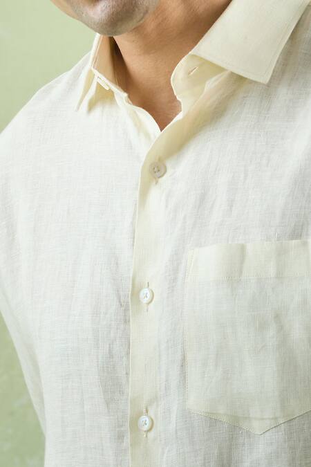 Aryavir Malhotra Yellow Linen Lemon Plain Full Sleeve Shirt at Aza Fashions Aryavir Malhotra_Yellow Linen Lemon Plain Full Sleeve Shirt _at_Aza_Fashions